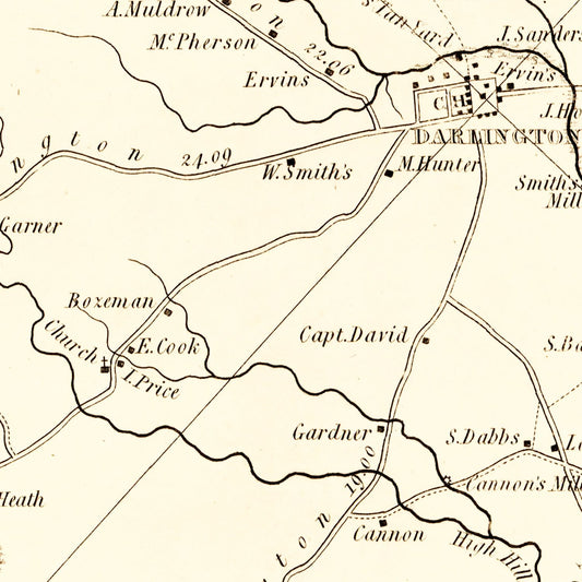 Vintage Map of Darlington County, South Carolina, 1825