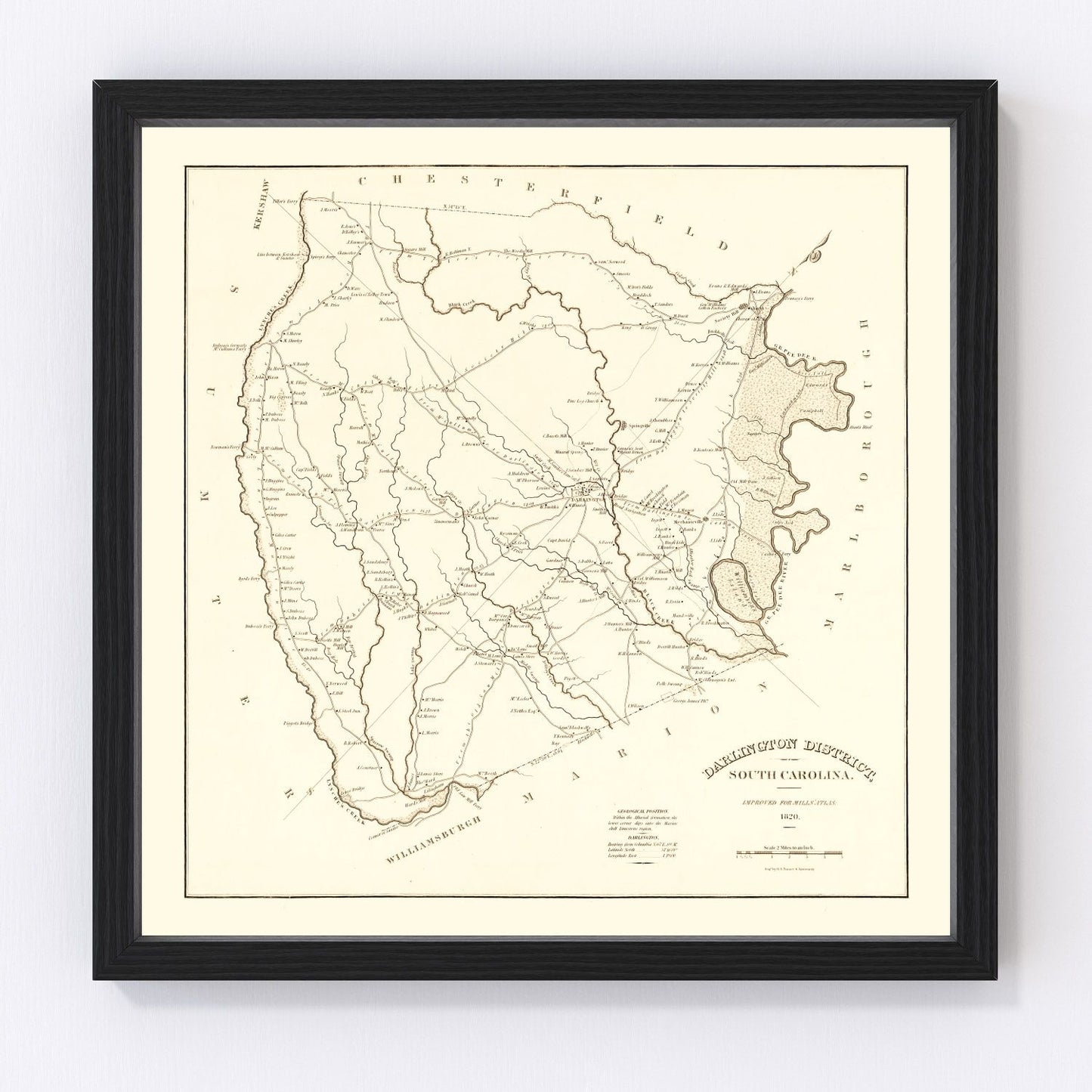 vintage map of Darlington County, South Carolina, 1825
