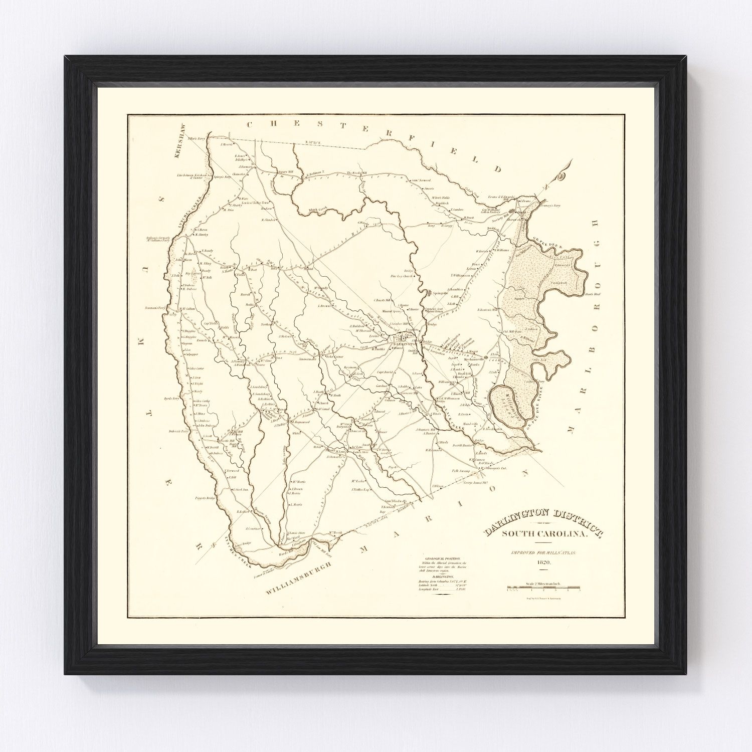 vintage map of Darlington County, South Carolina, 1825