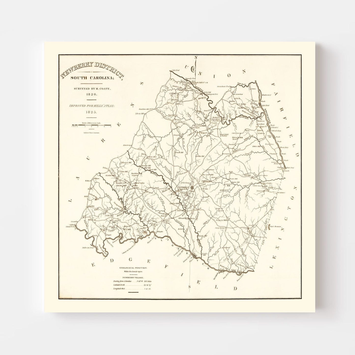 Vintage Map of Newberry County, South Carolina, 1820