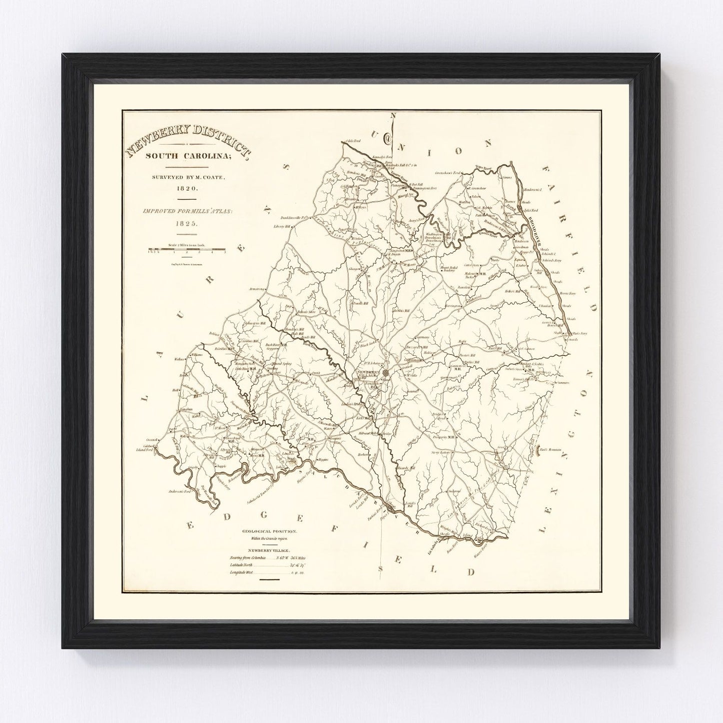 Vintage map of Newberry County, South Carolina, 1820