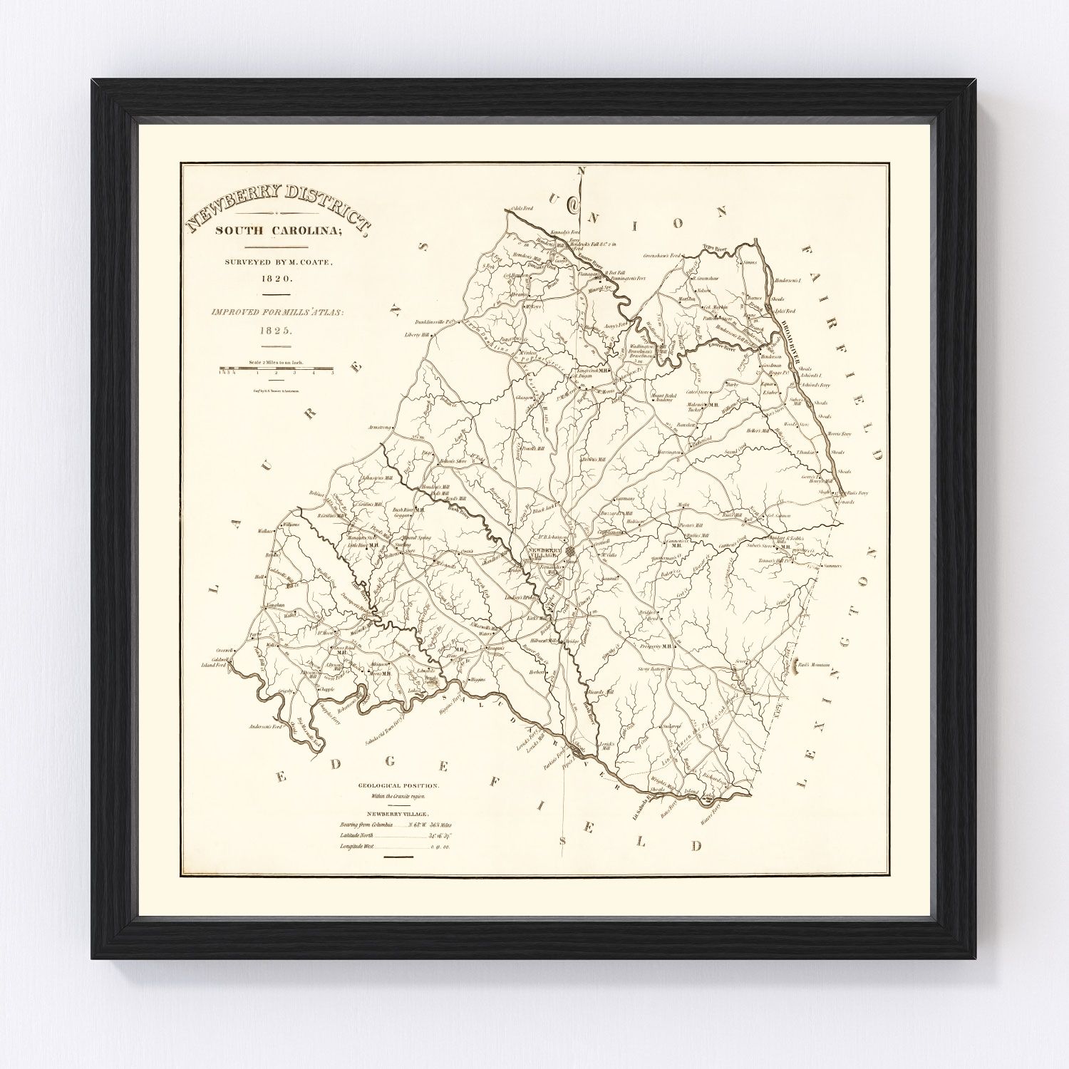 Vintage map of Newberry County, South Carolina, 1820