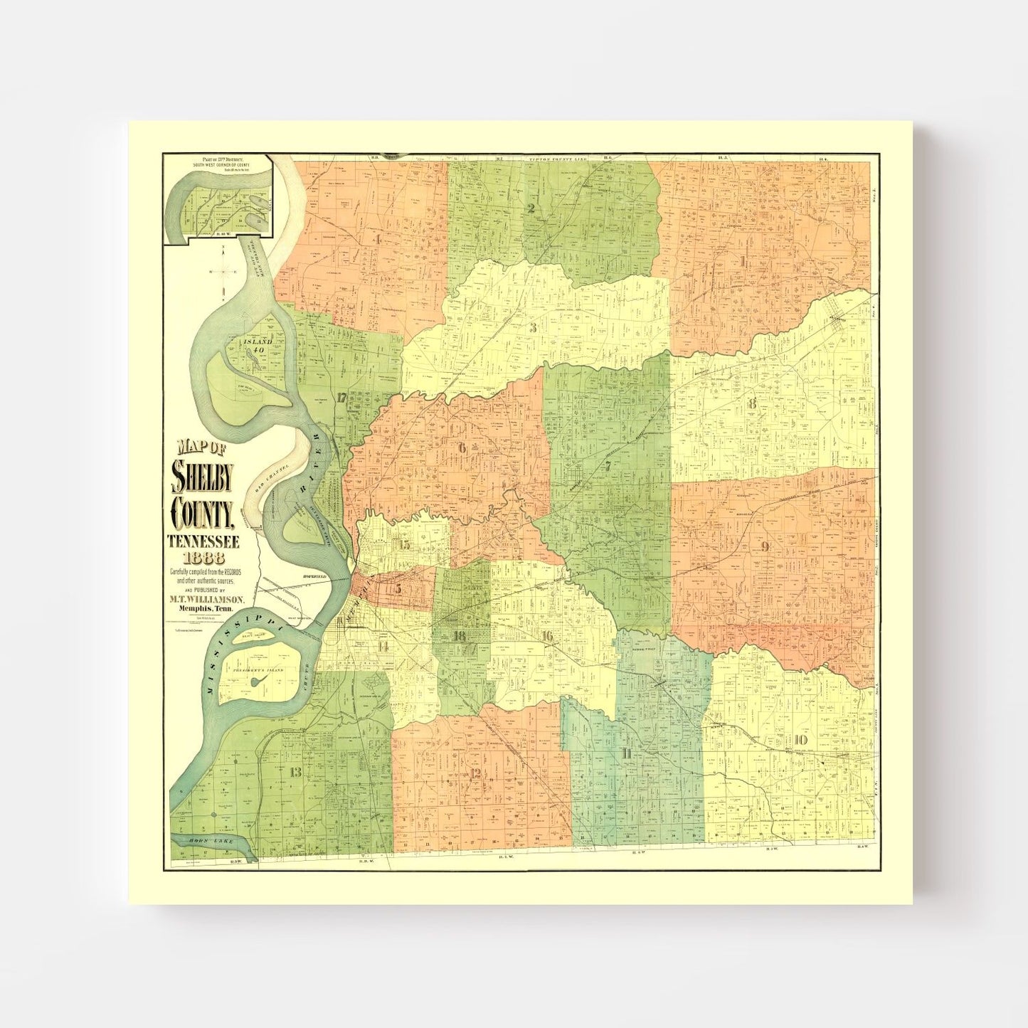 Vintage Map of Shelby County, Tennessee, 1888
