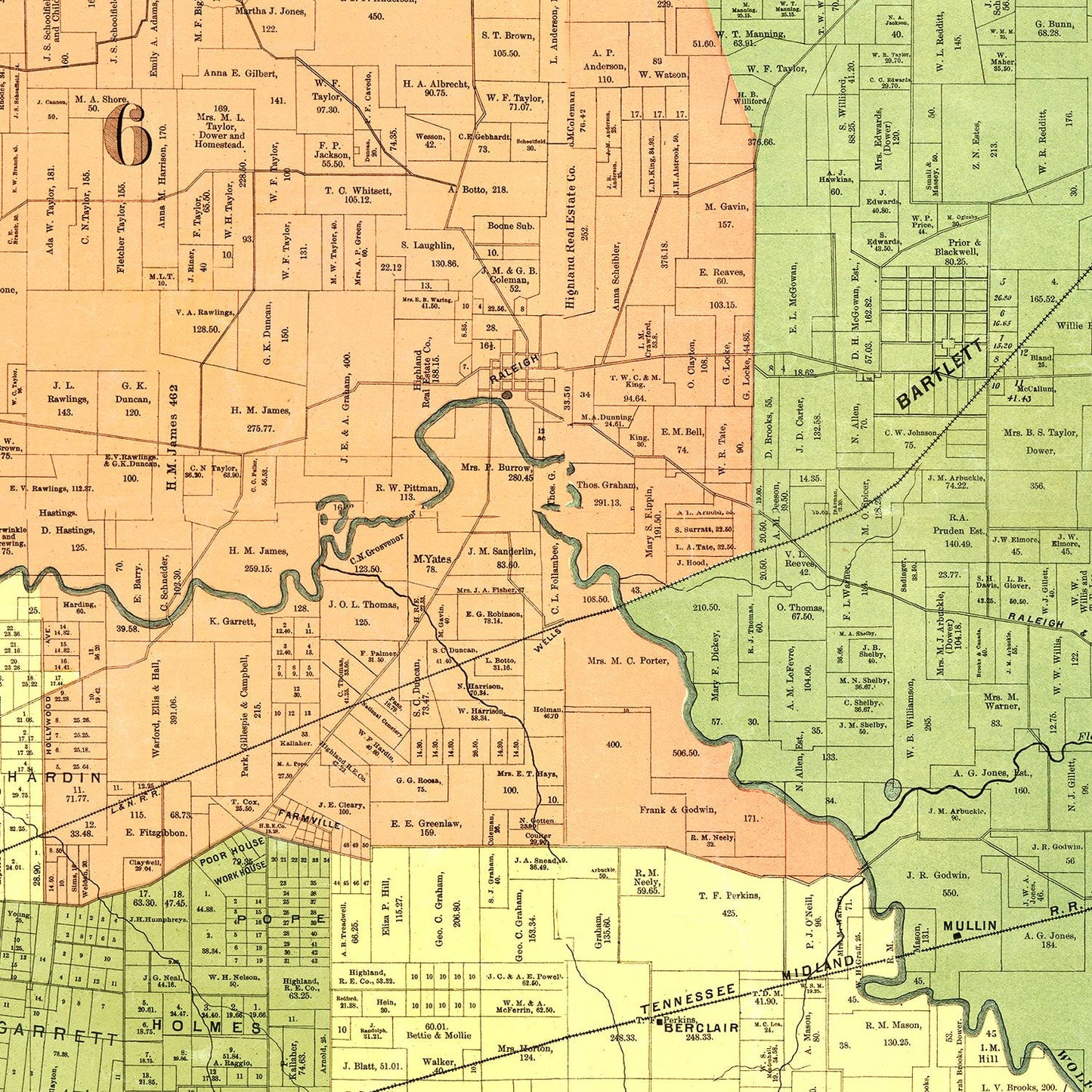 Vintage Map of Shelby County, Tennessee, 1888