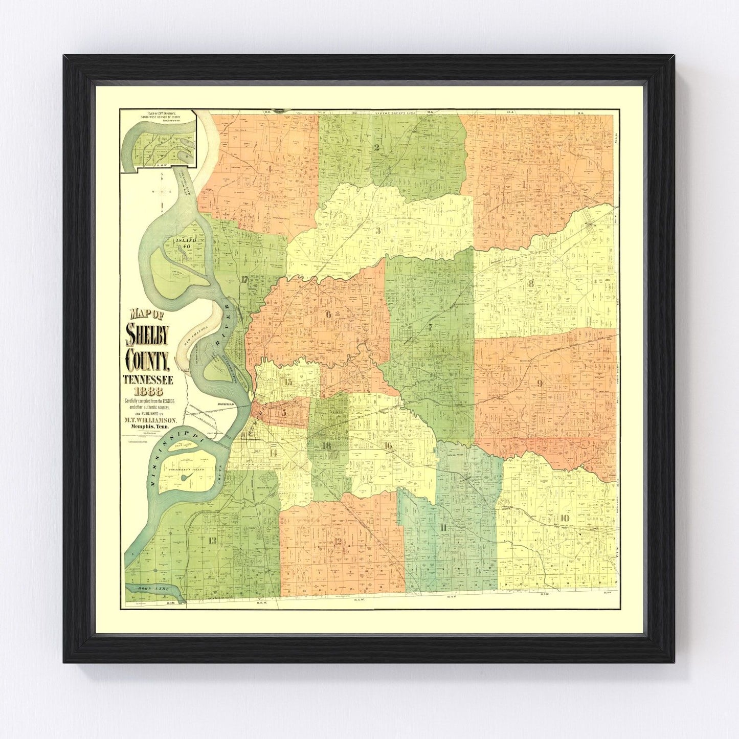 vintage map of Shelby County, Tennessee, 1888