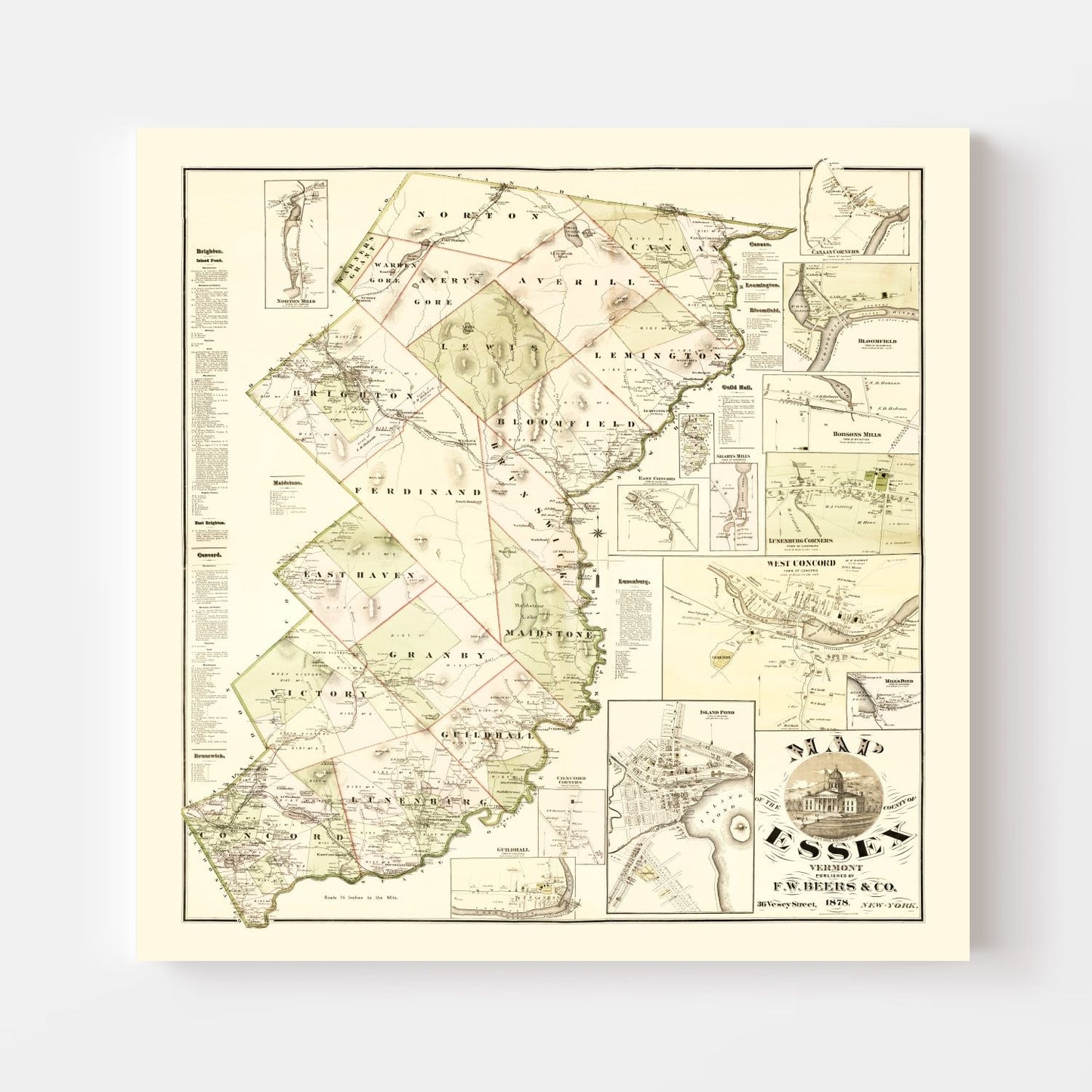 Vintage Map of Essex County, Vermont, 1878