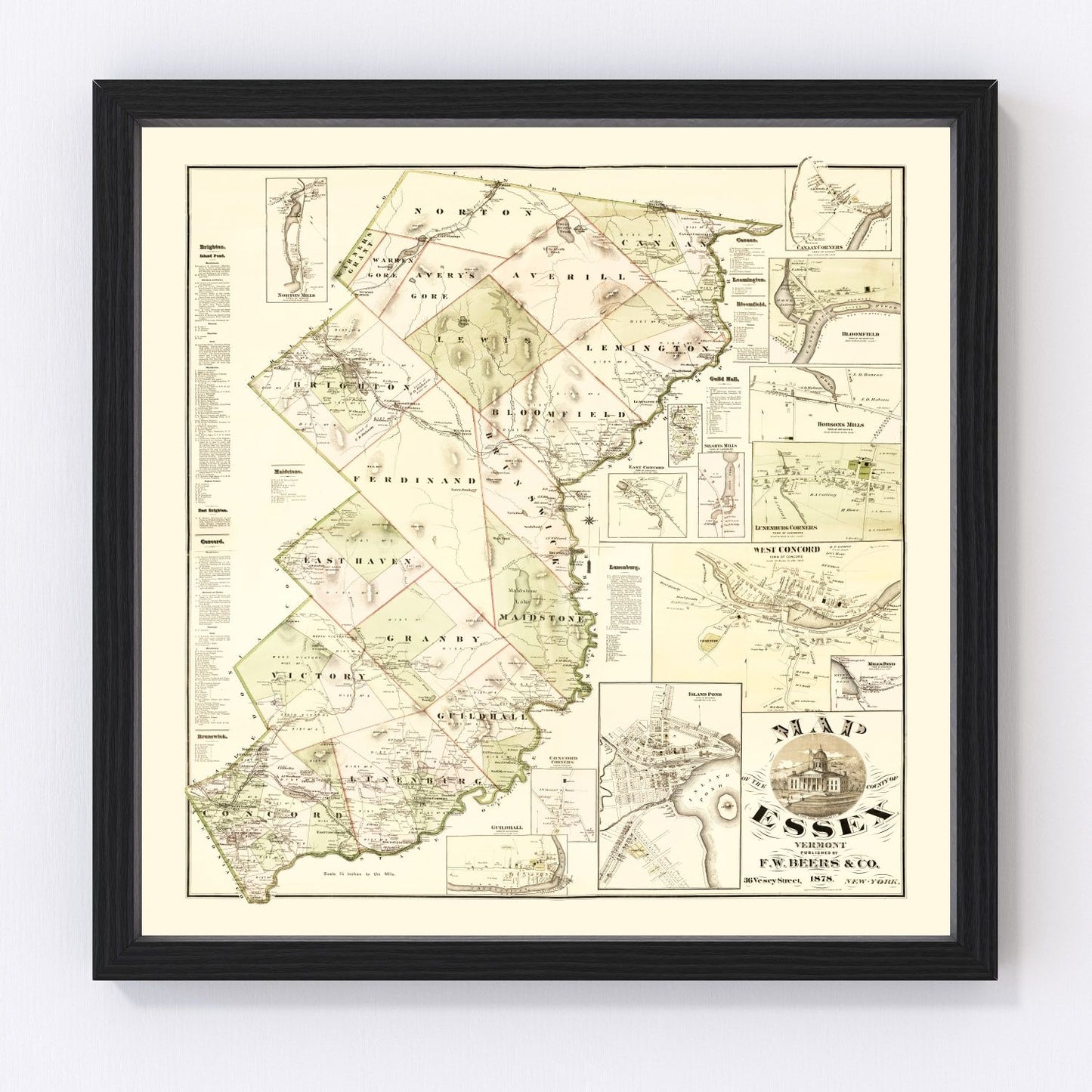vintage map of Essex County, Vermont, 1878