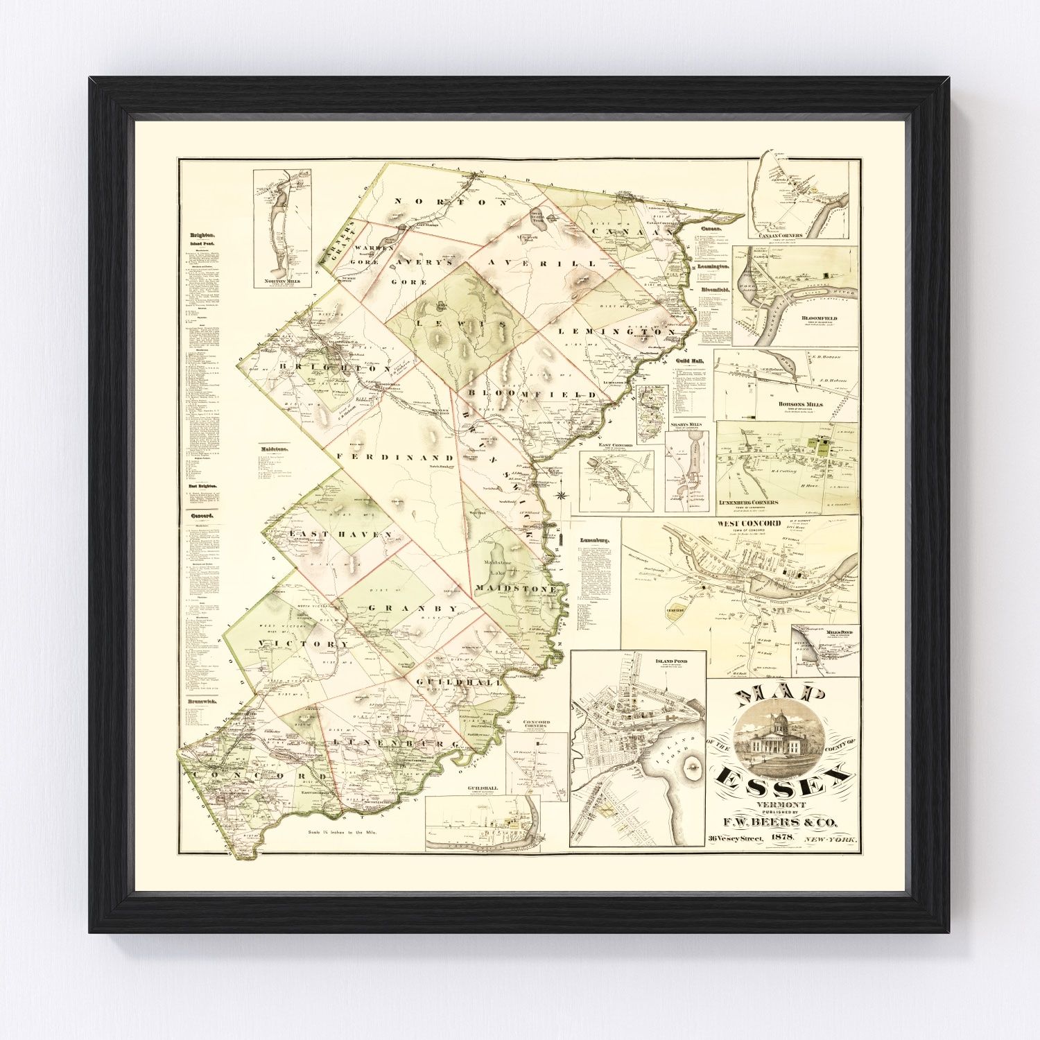 vintage map of Essex County, Vermont, 1878