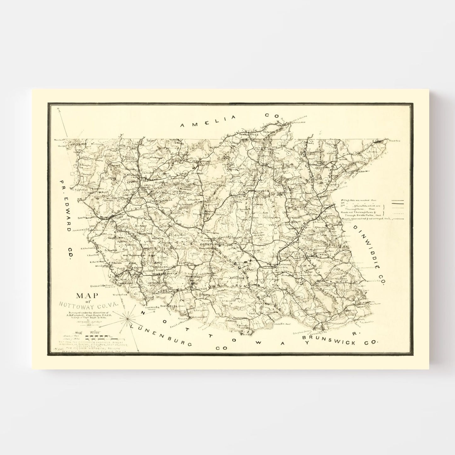 Vintage Map of Nottoway County, Virginia, 1864