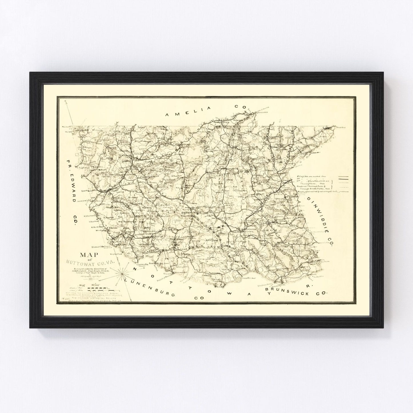vintage map of Nottoway County, Virginia, 1864