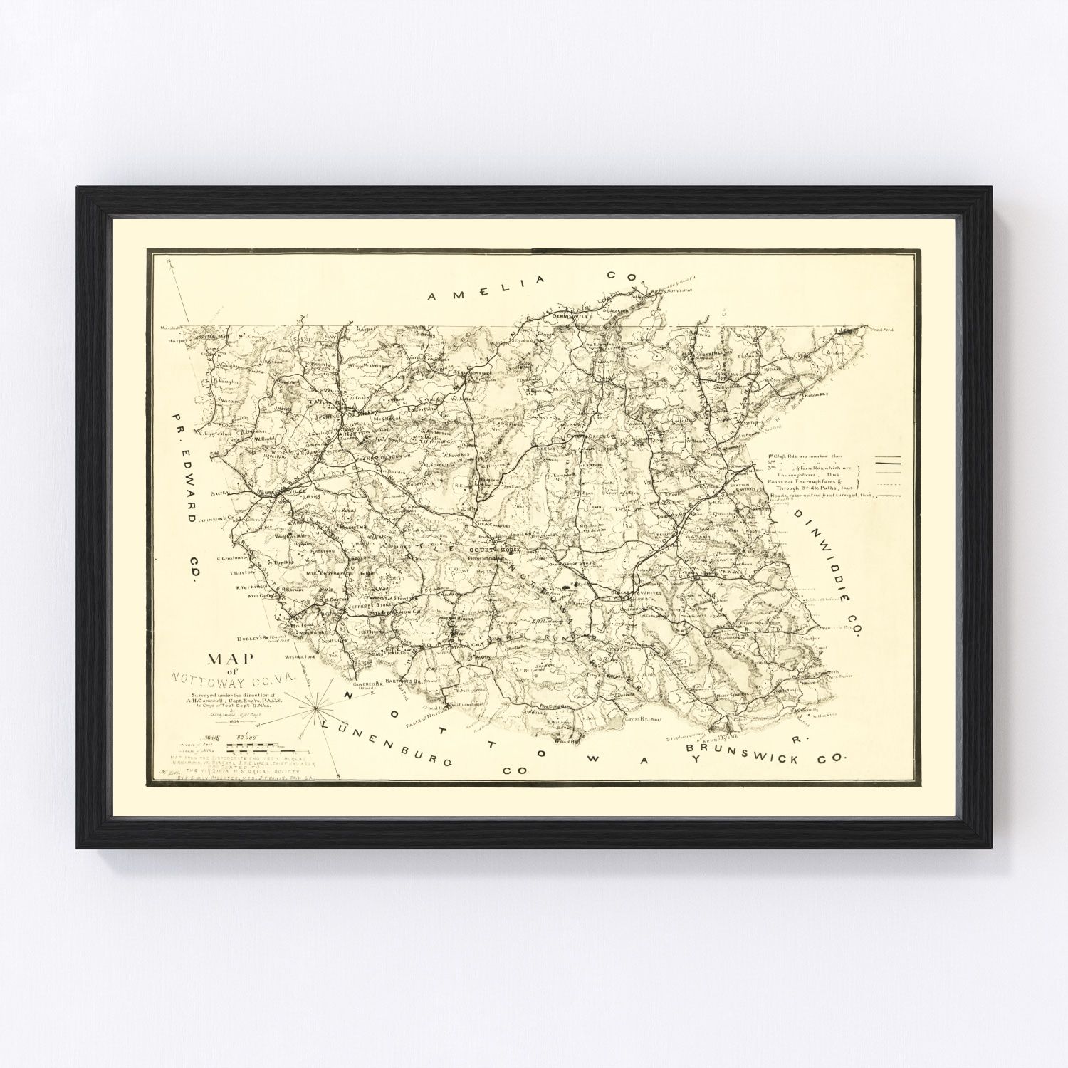 vintage map of Nottoway County, Virginia, 1864