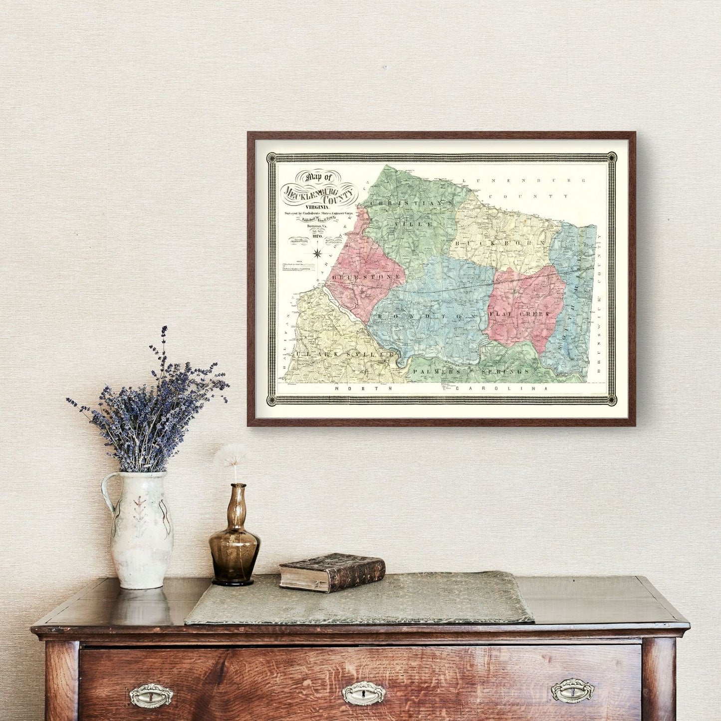 Vintage Map of Mecklenburg County, Virginia, 1870