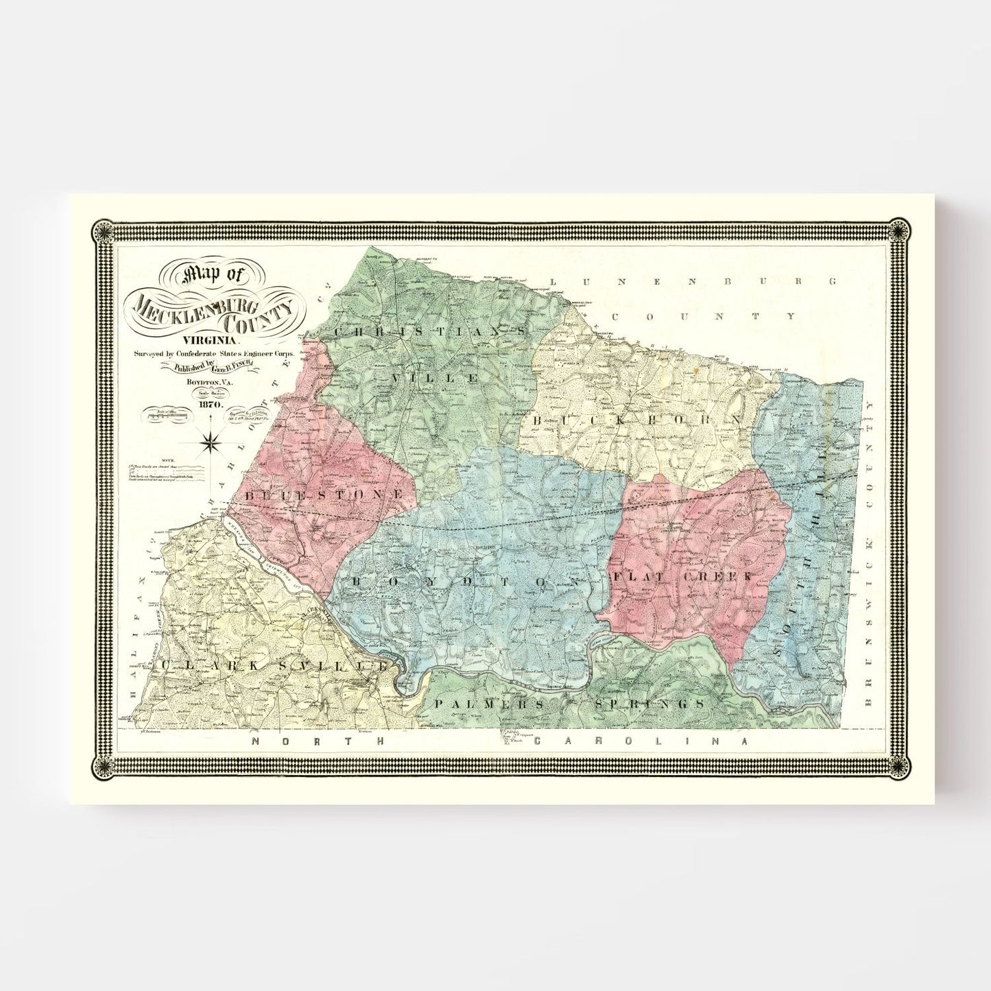 Vintage Map of Mecklenburg County, Virginia, 1870