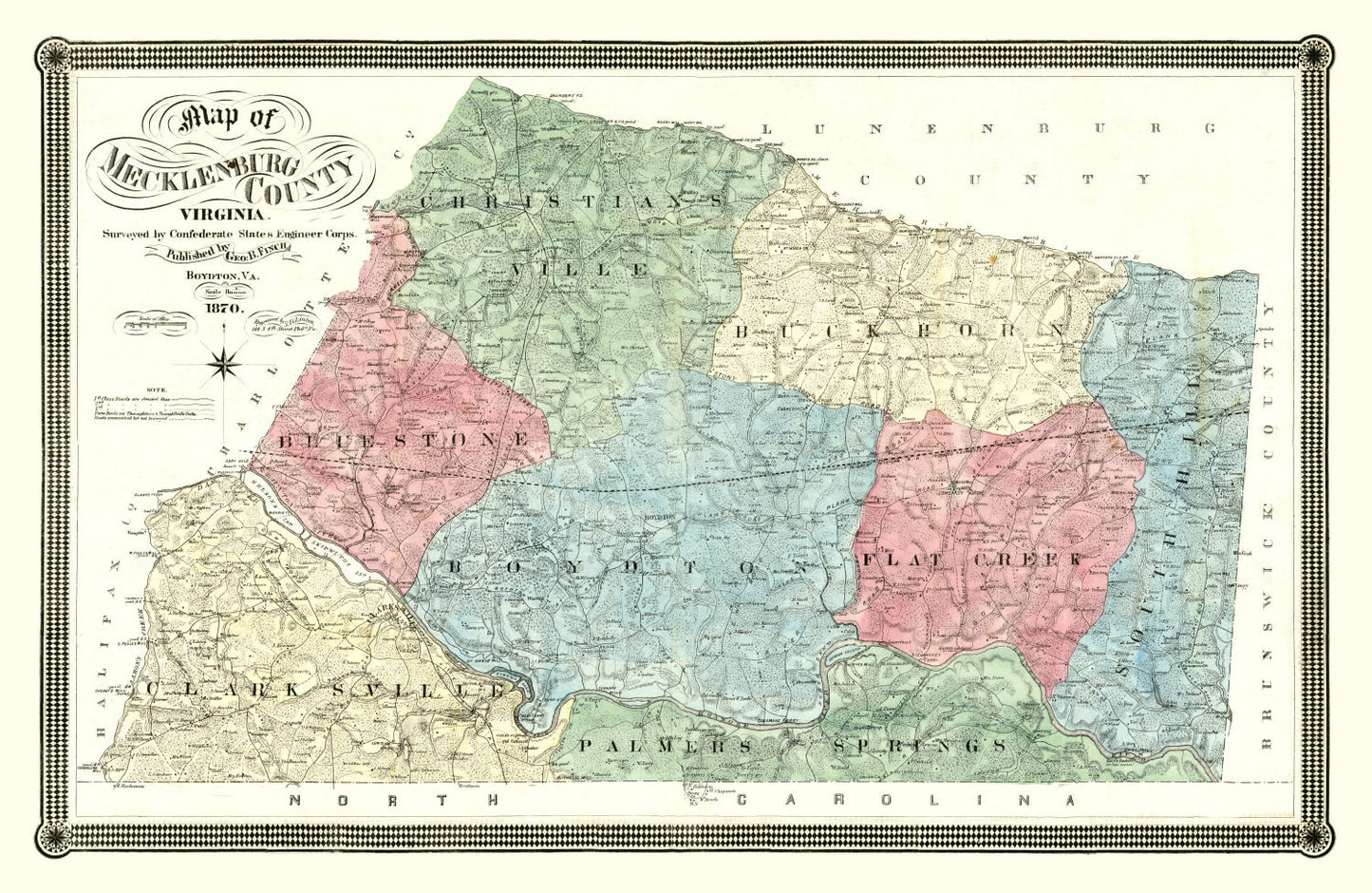 Vintage Map of Mecklenburg County, Virginia, 1870