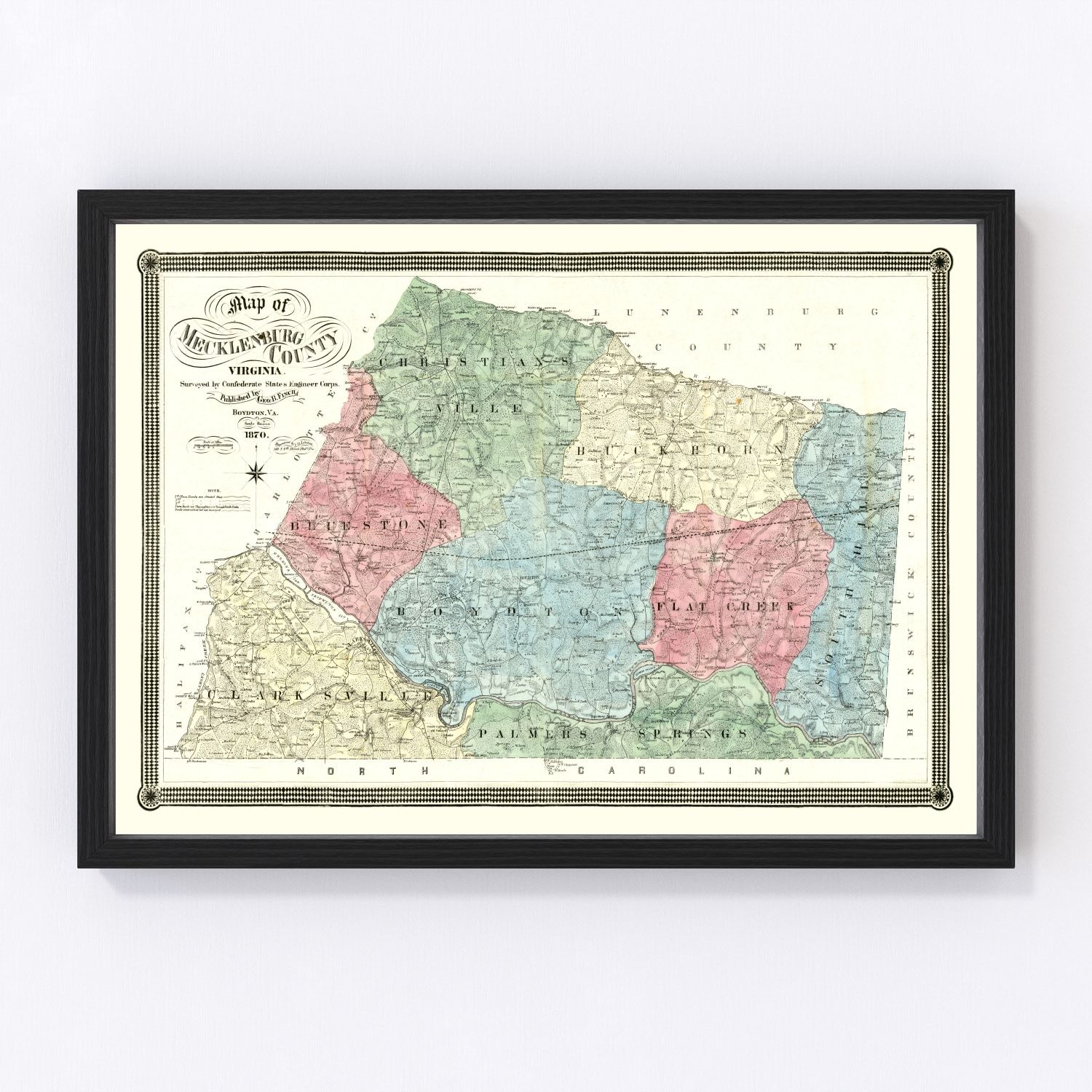 Vintage map of Mecklenburg County, Virginia, 1870