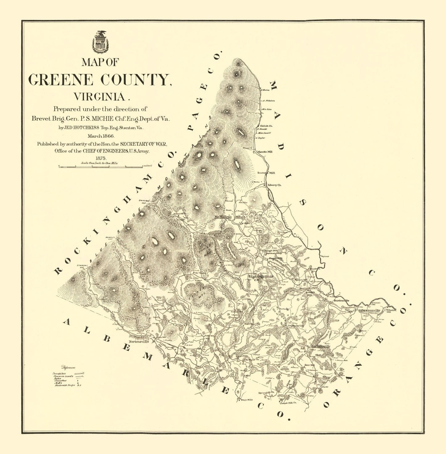Vintage Map of Greene County, Virginia, 1875