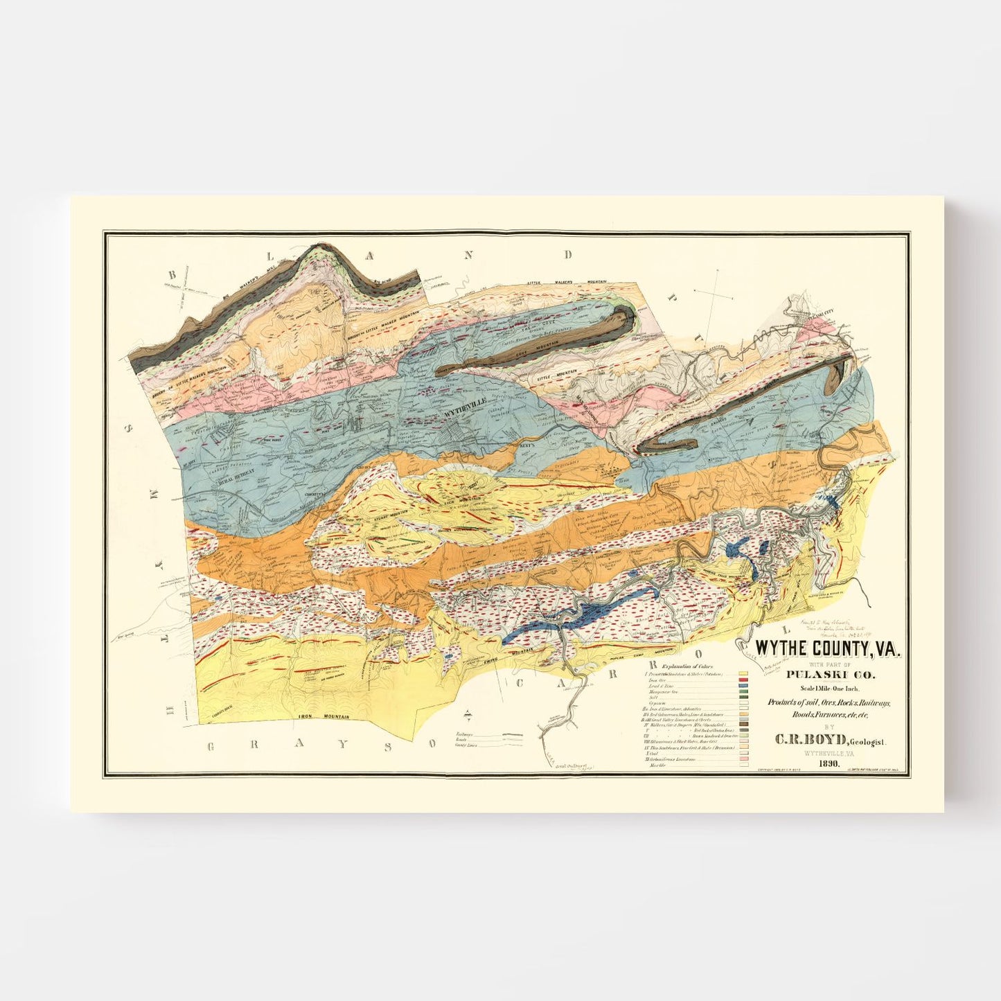 Vintage Map of Wythe County, Virginia, 1890