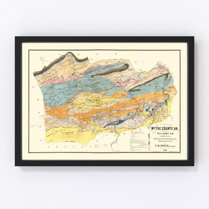 Vintage map of Wythe County, Virginia, 1890, Blue Ridge Mountains area