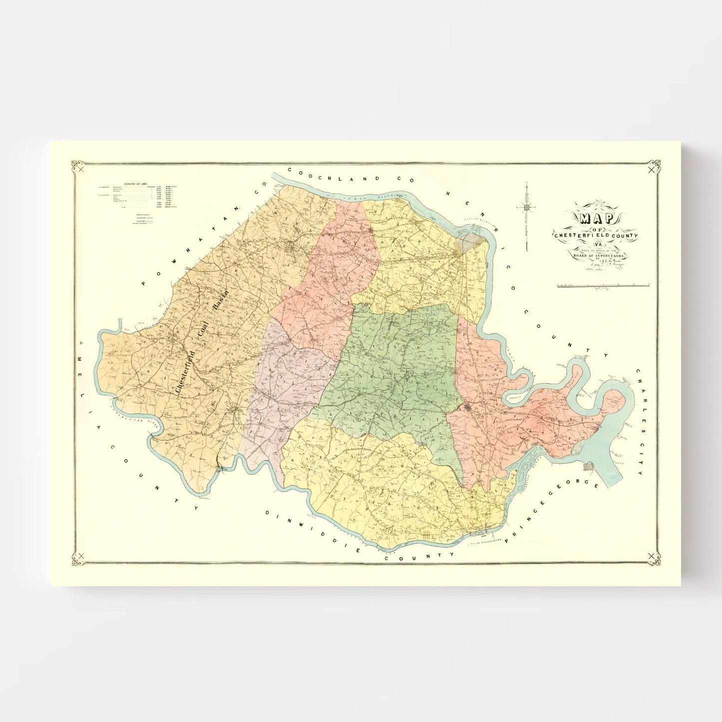 Vintage Map of Chesterfield County, Virginia, 1888
