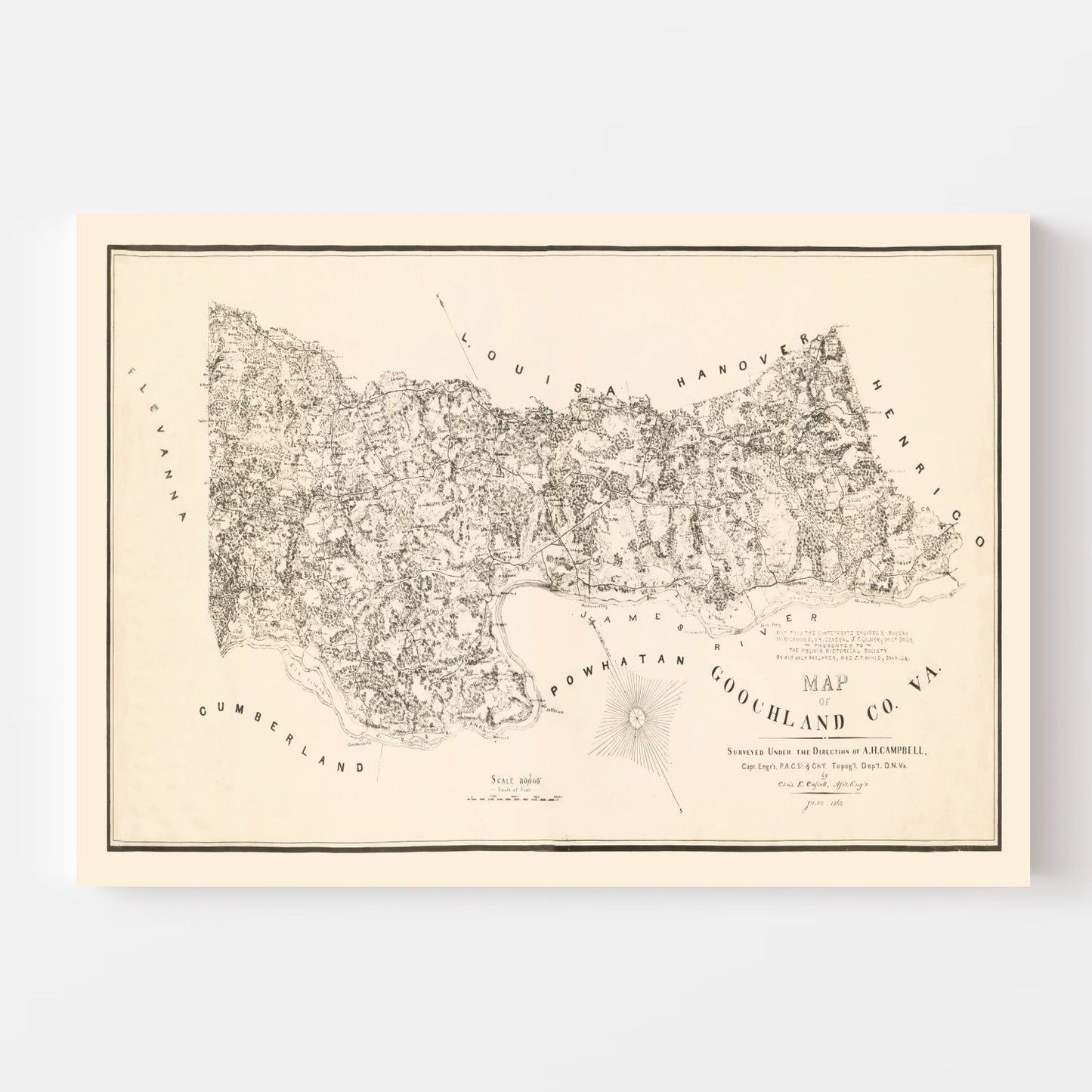 Vintage Map of Goochland County, Virginia, 1863