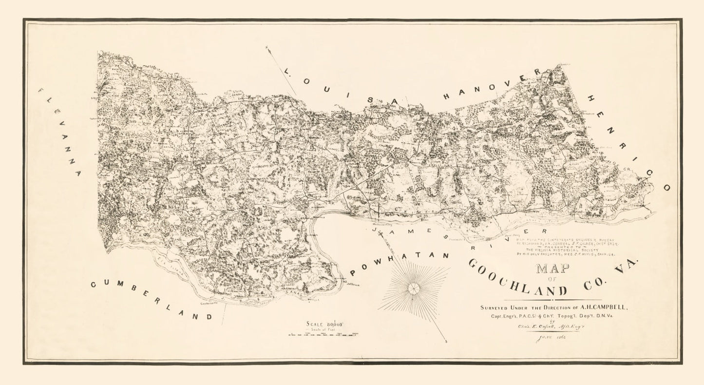 Vintage Map of Goochland County, Virginia, 1863