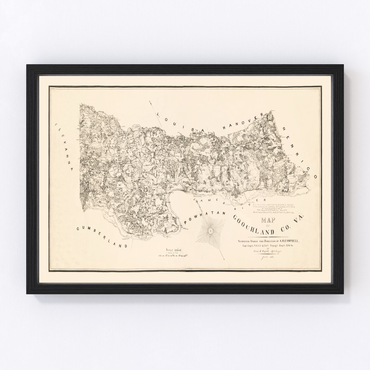 Vintage map of Goochland County, Virginia, 1863