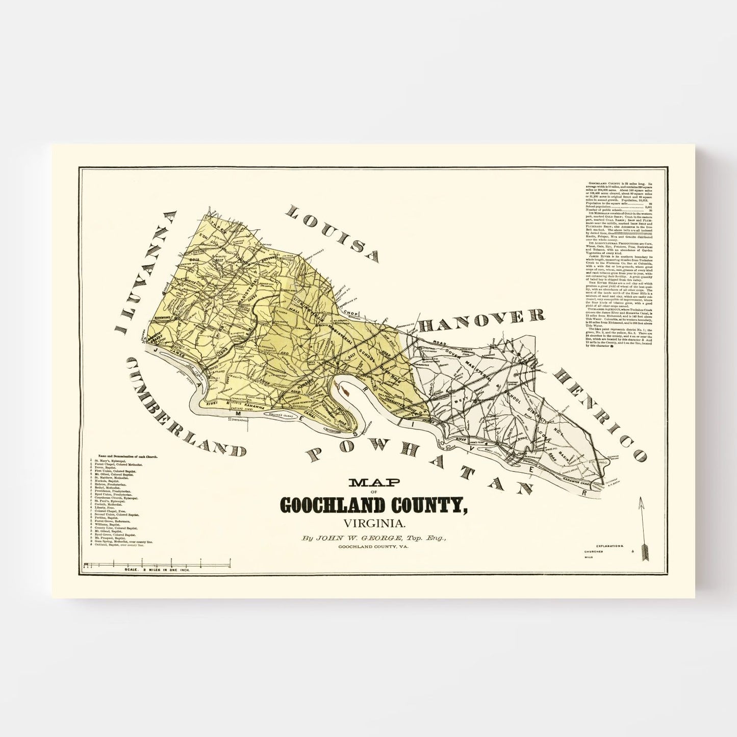 Vintage Map of Goochland County, Virginia, 1881