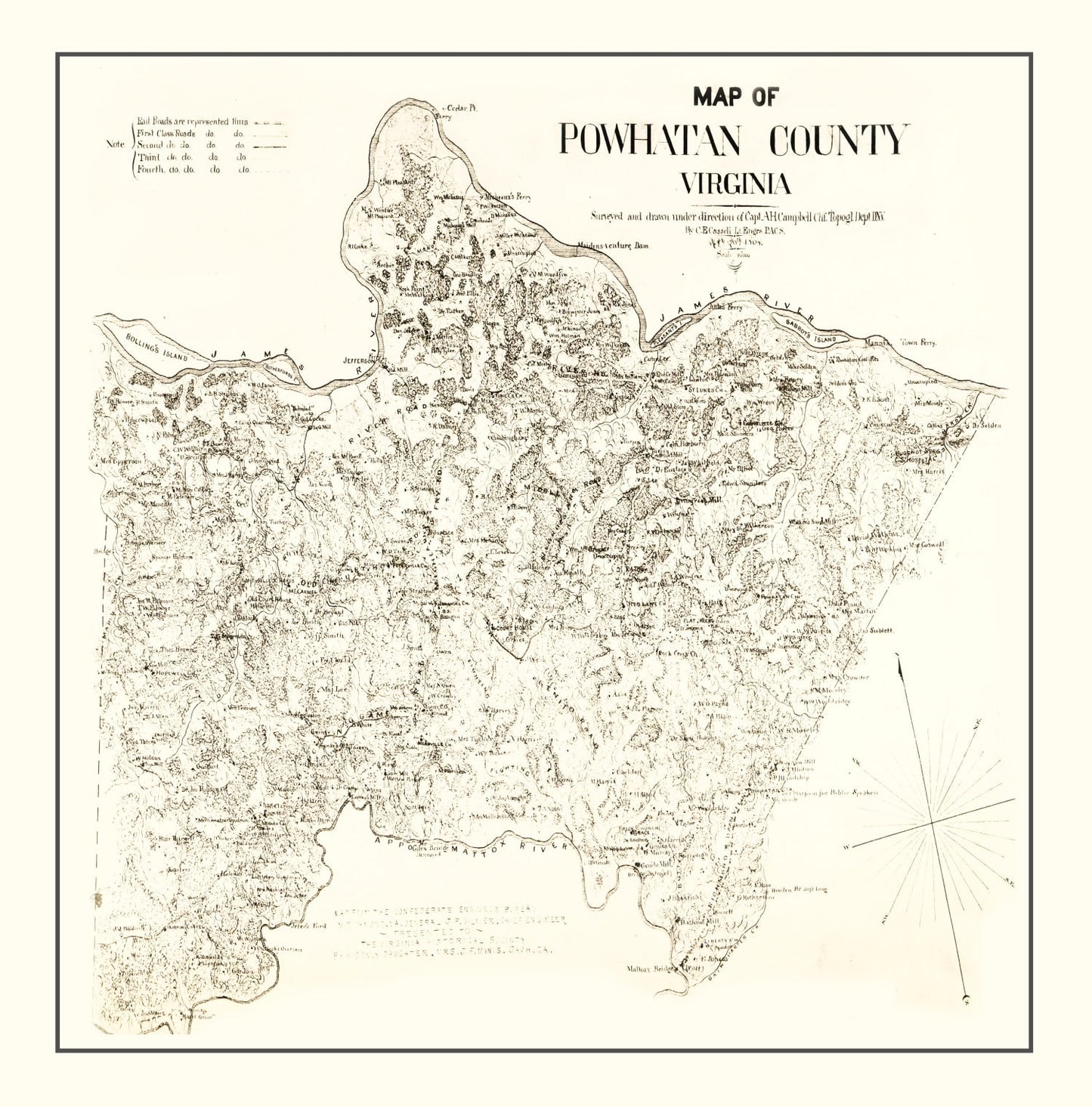 Vintage Map of Powhatan County, Virginia, 1864