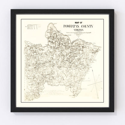 vintage map of Powhatan County, Virginia, Civil War era, 1864