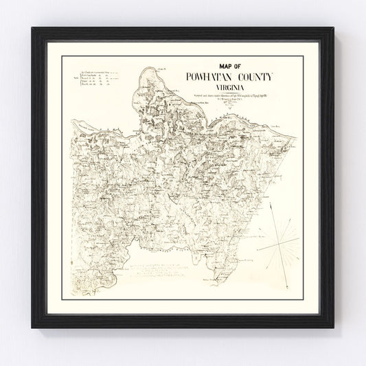 vintage map of Powhatan County, Virginia, Civil War era, 1864