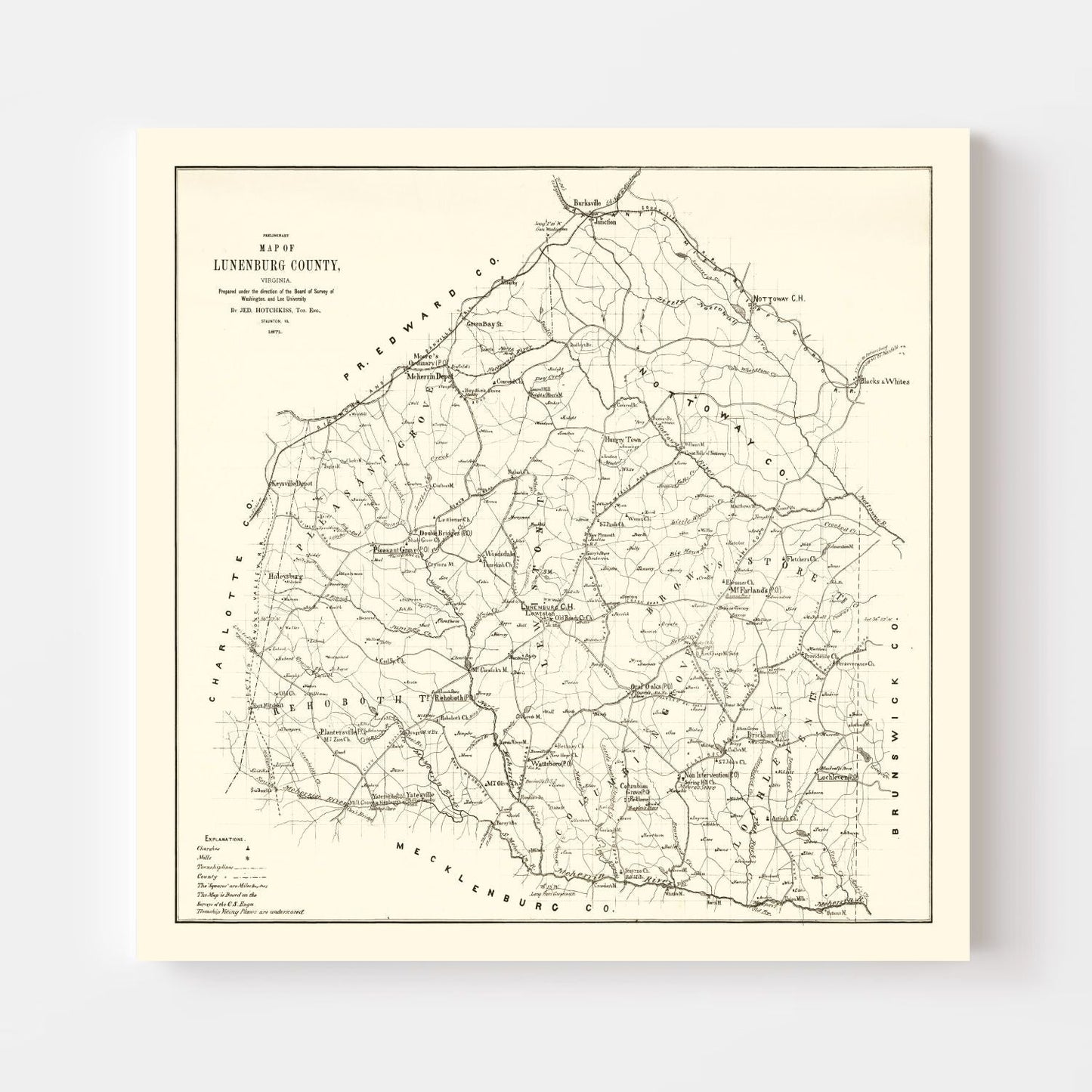 Vintage Map of Lunenburg County, Virginia, 1871
