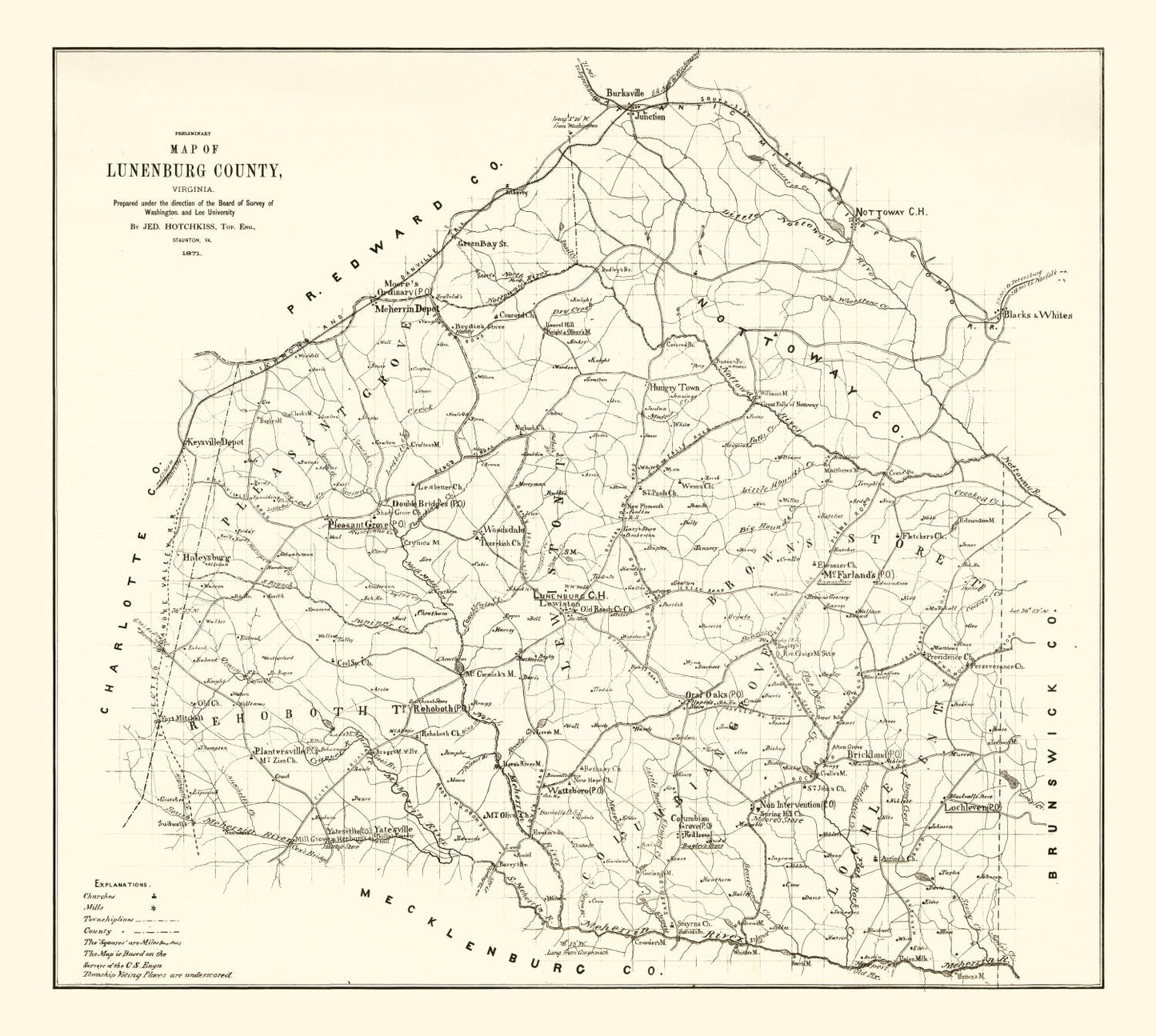 Vintage Map of Lunenburg County, Virginia, 1871