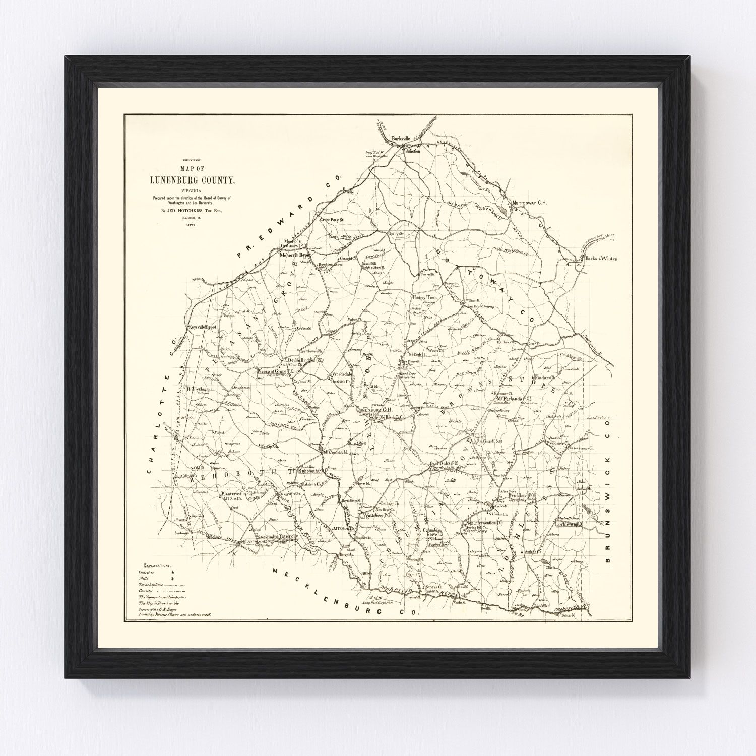 Vintage map of Lunenburg County, Virginia, 1871