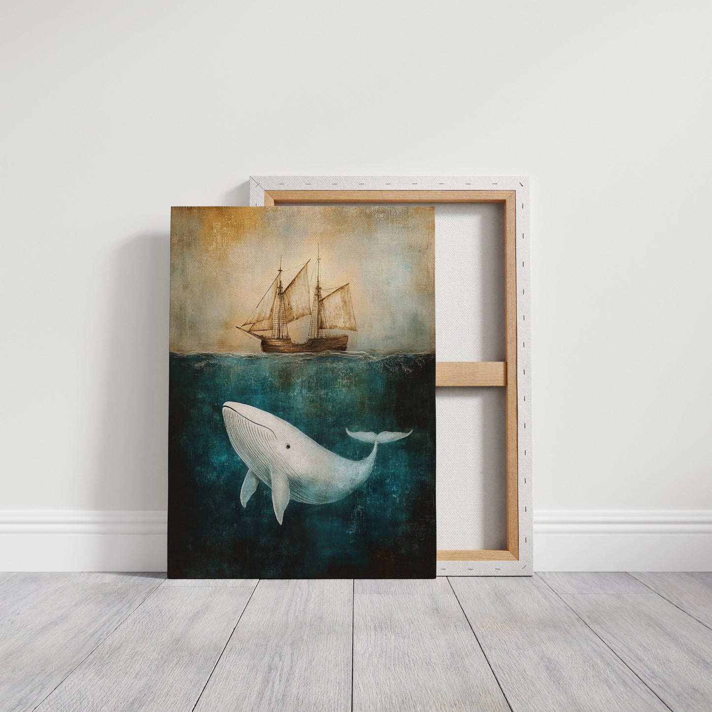 Whale Beneath the Tall Ship - Vintage Seascape Art