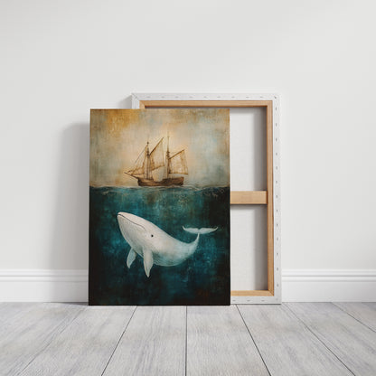 Whale Beneath the Tall Ship - Vintage Seascape Art