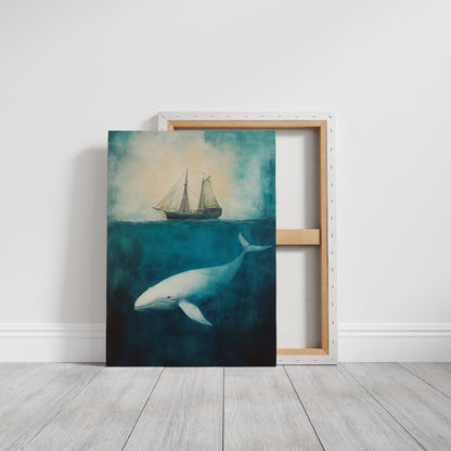 Deep Blue Silence and the Whale - Nautical Seascape Art