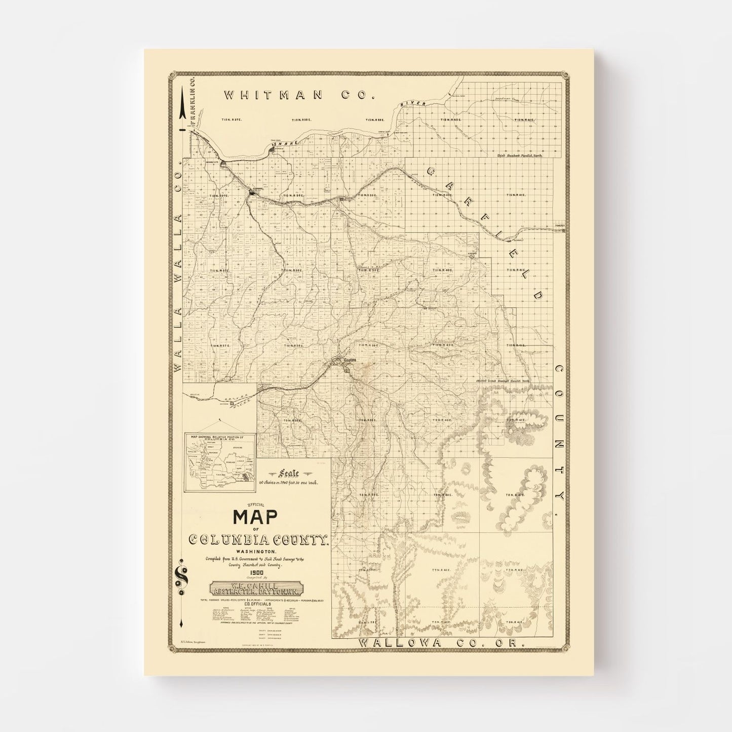 Vintage Map of Columbia County, Washington 1900