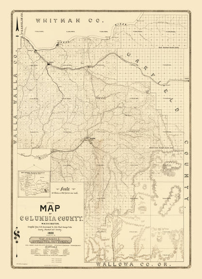 Vintage Map of Columbia County, Washington 1900