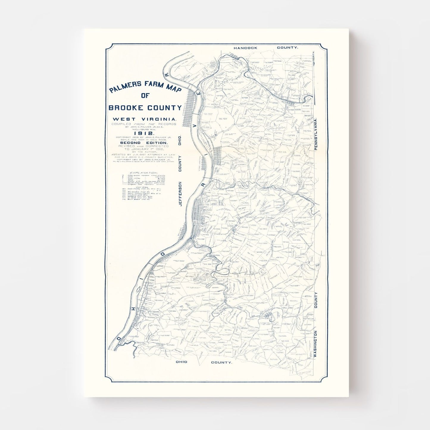Vintage Map of Brooke County, West Virginia 1912