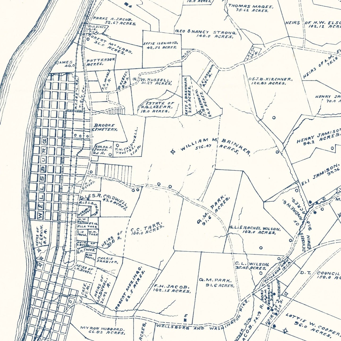 Vintage Map of Brooke County, West Virginia 1912