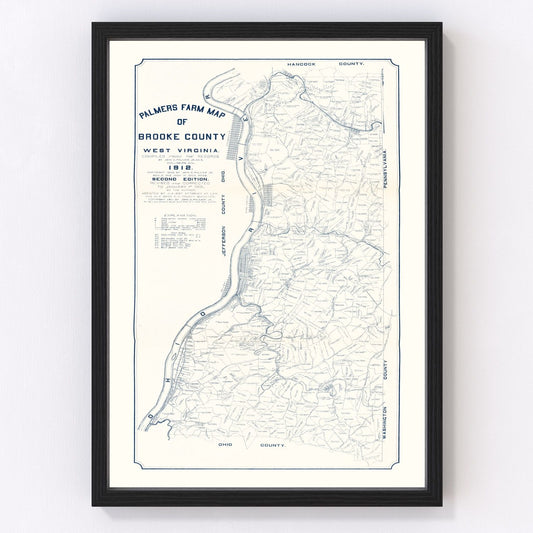 vintage map of Brooke County West Virginia 1912, restored print wall art