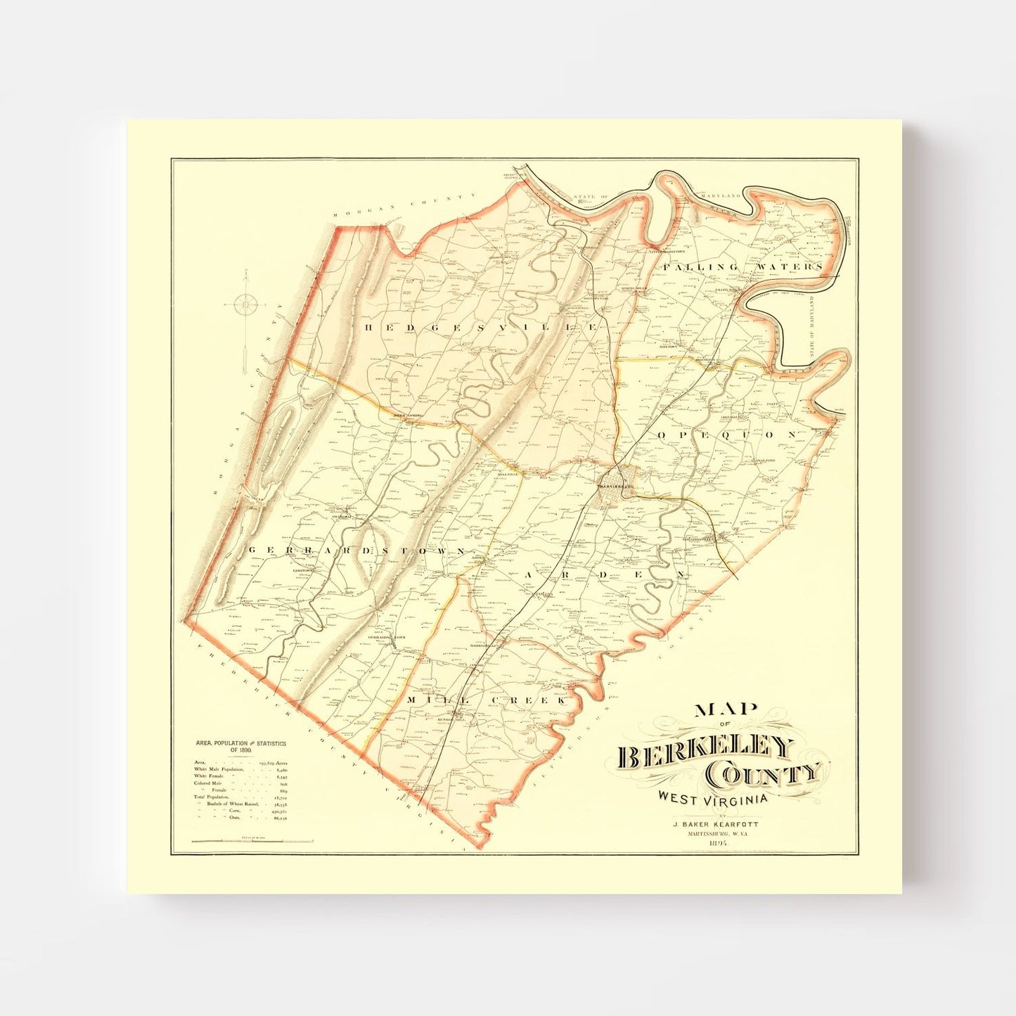Vintage Map of Berkeley County, West Virginia, 1894