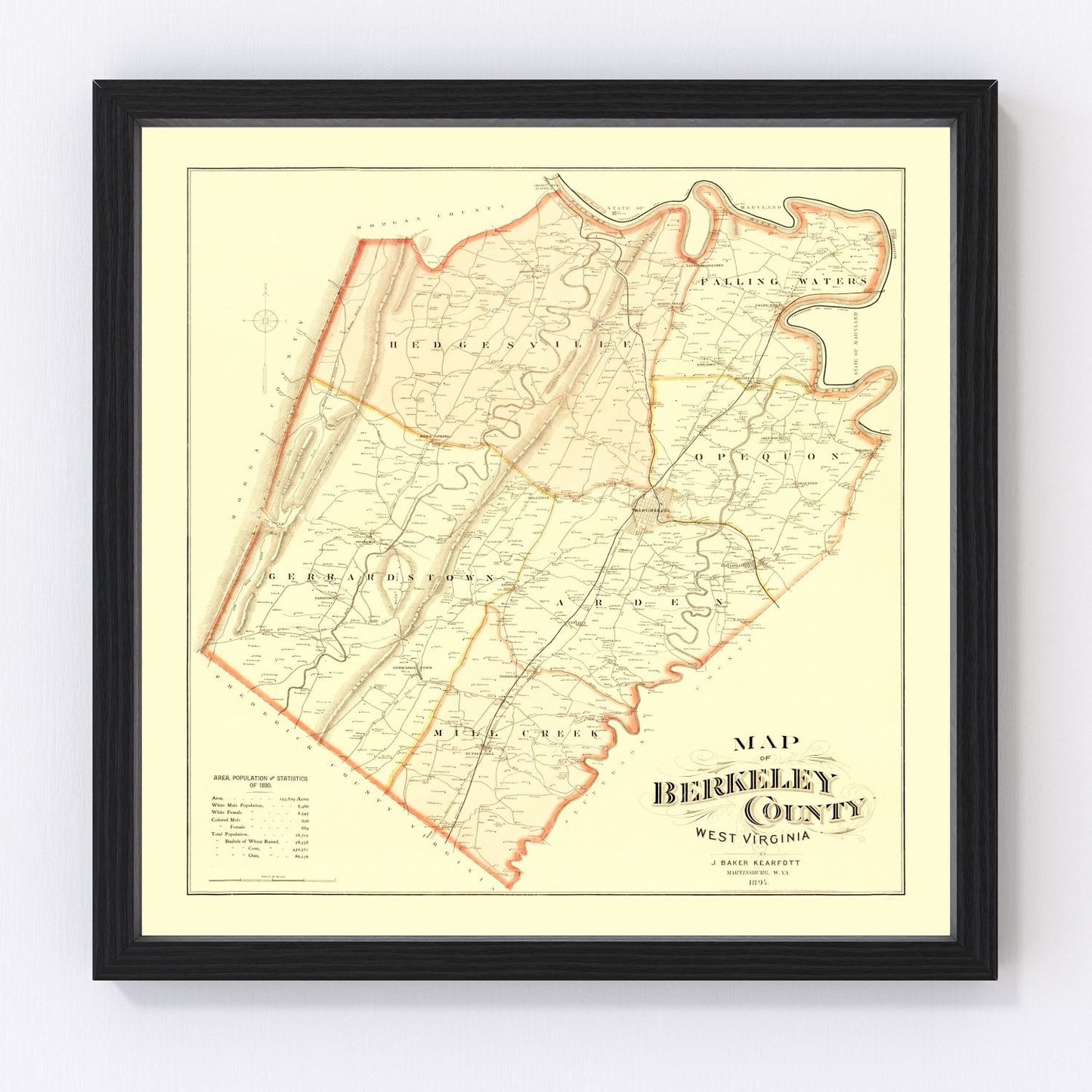 Vintage map of Berkeley County, West Virginia, 1894