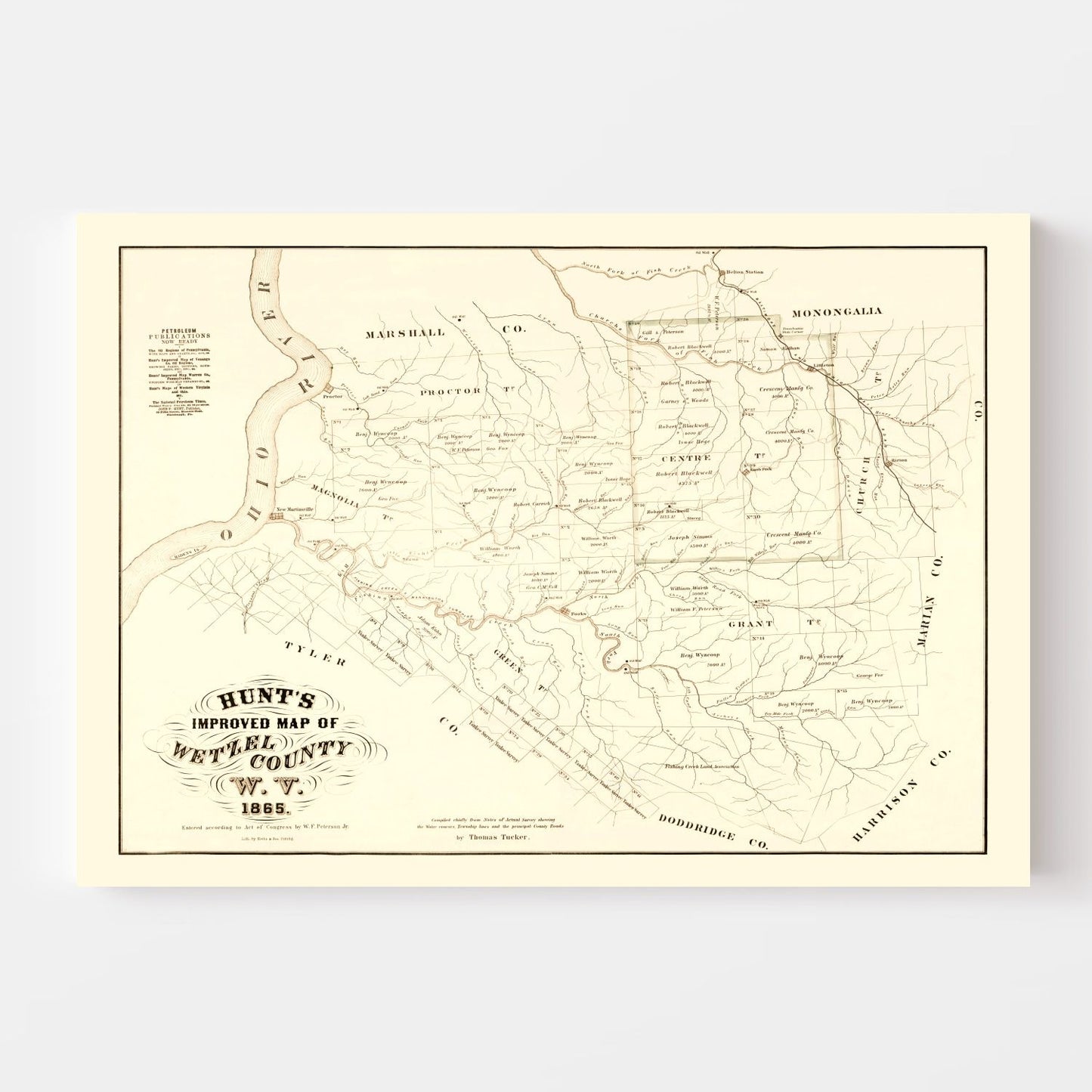 Vintage Map of Wetzel County, West Virginia, 1865