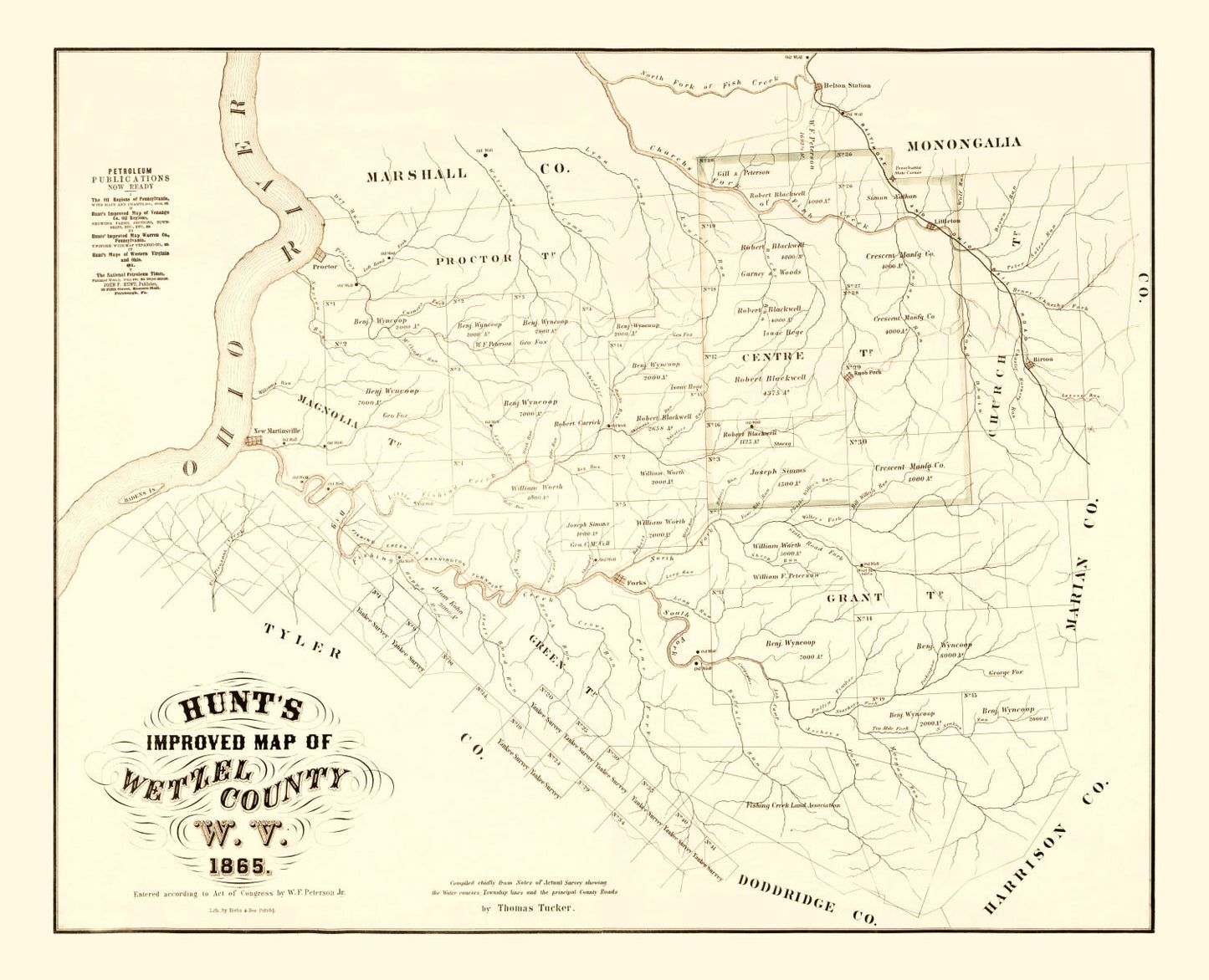 Vintage Map of Wetzel County, West Virginia, 1865