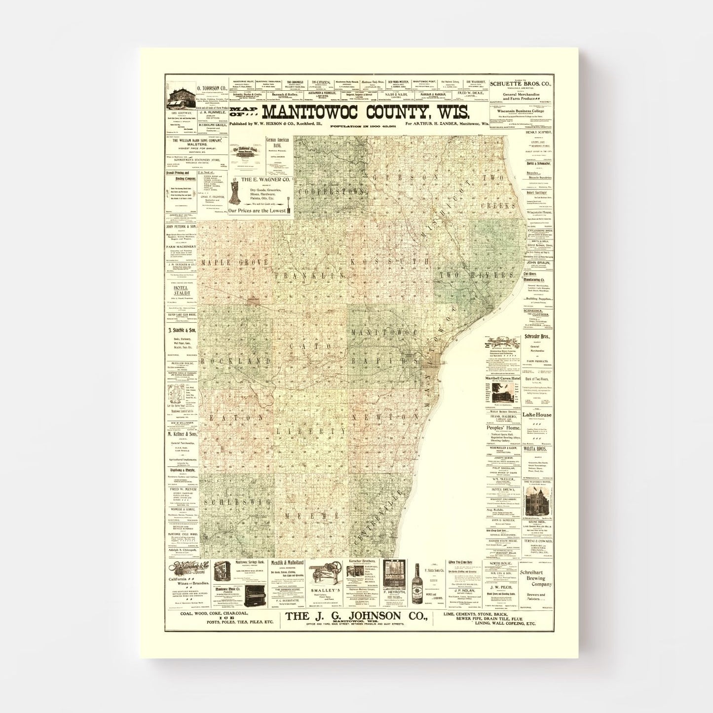Vintage Map of Manitowoc County, Wisconsin, 1902