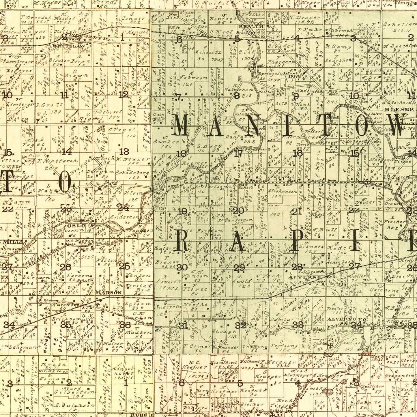 Vintage Map of Manitowoc County, Wisconsin, 1902