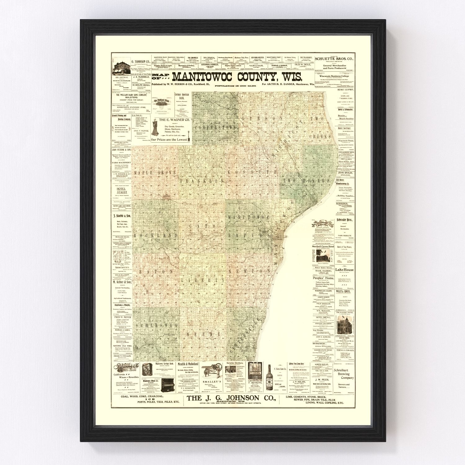 Vintage map of Manitowoc County, Wisconsin, 1902