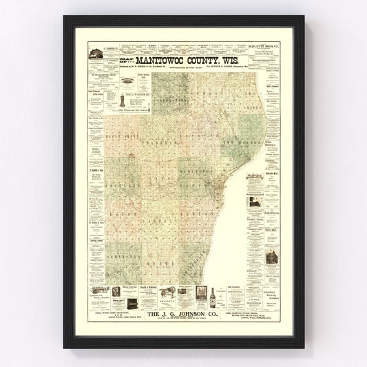 Vintage map of Manitowoc County, Wisconsin, 1902
