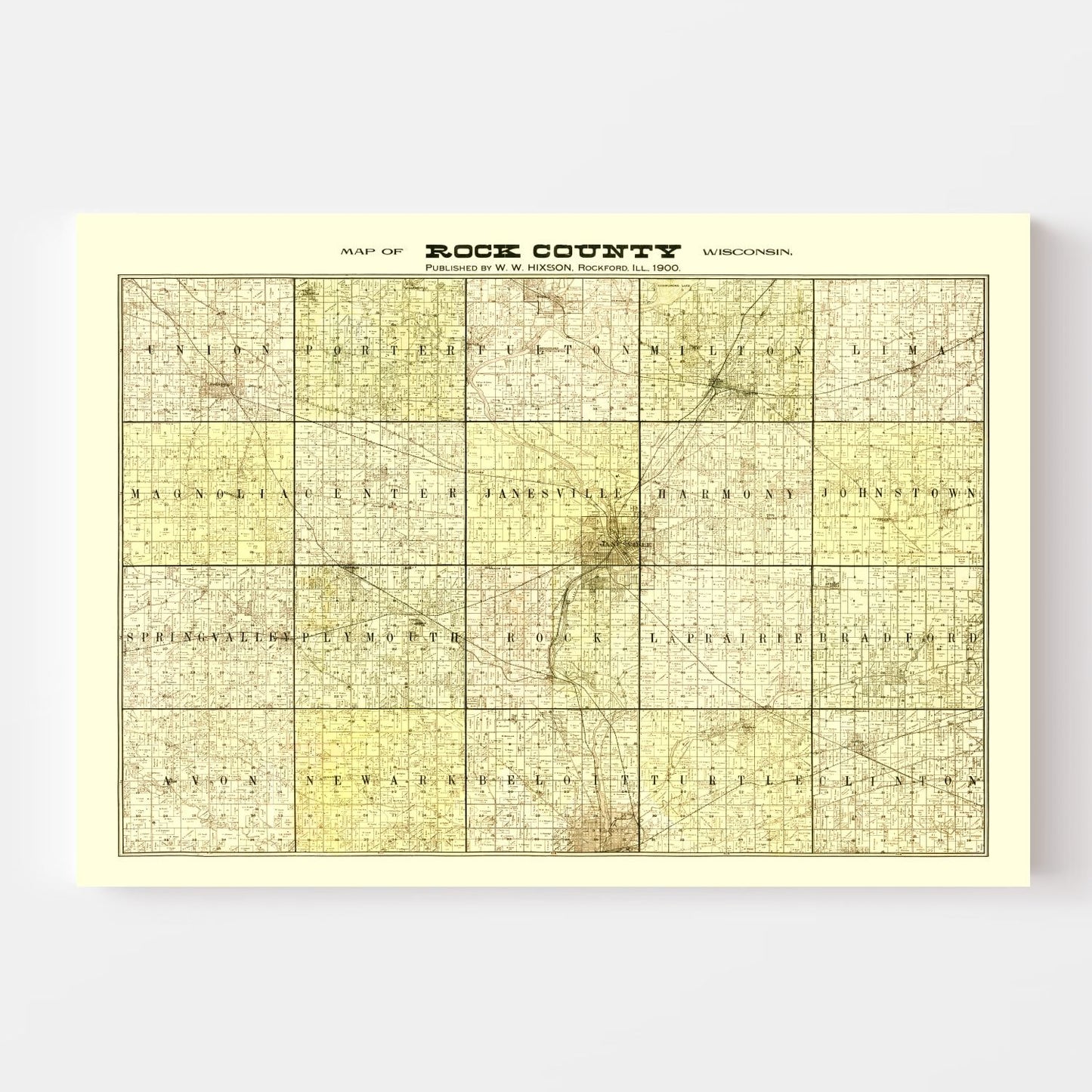 Vintage Map of Rock County, Wisconsin, 1900